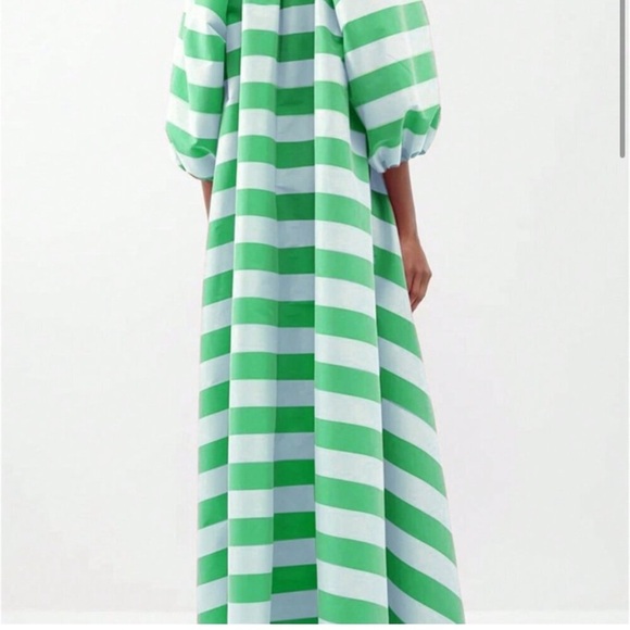 Gorgeous boho maxi dress green striped floor length cotton maid Cottagecore - Picture 5 of 6